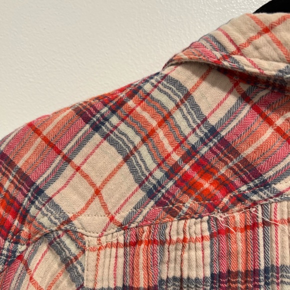 Free People Red Plaid Flannel Shirt - Picture 2 of 7